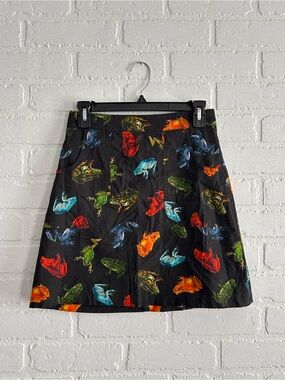 Iconic Dangerfield Black A-Line Skirt with Multicolor Frog Print